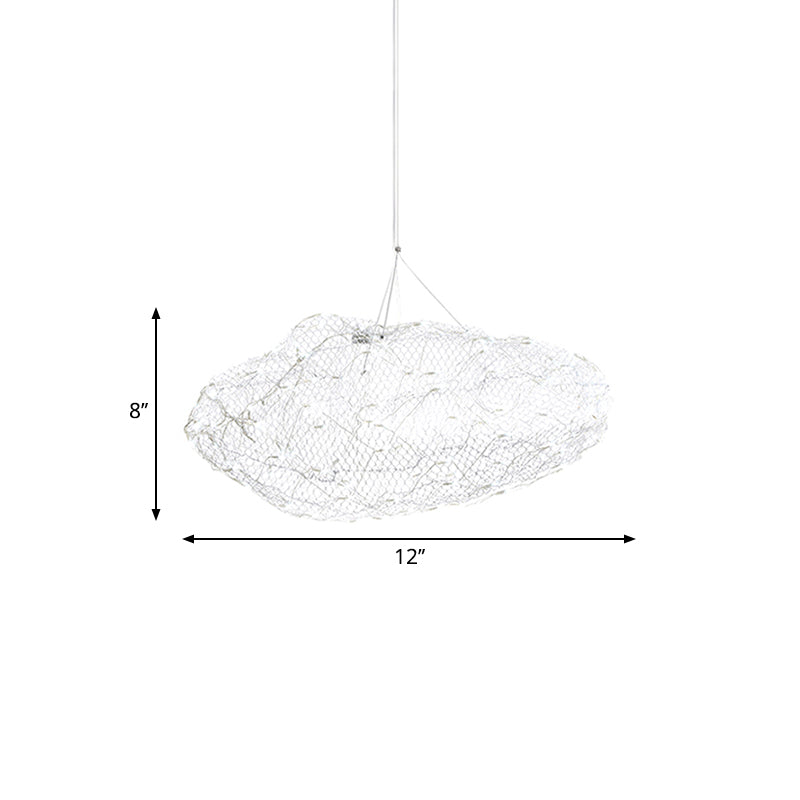 12"/16" W Cloud Shaped Chandelier Light with Mesh Screen Modernist Metal LED Chrome Hanging Lamp, Warm/White Light