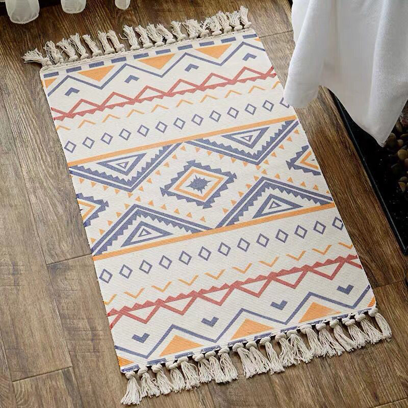 Southwestern Geo Print Rug Multicolored Jute Area Carpet Handmade Machine Washable Indoor Rug with Fringe for Decor