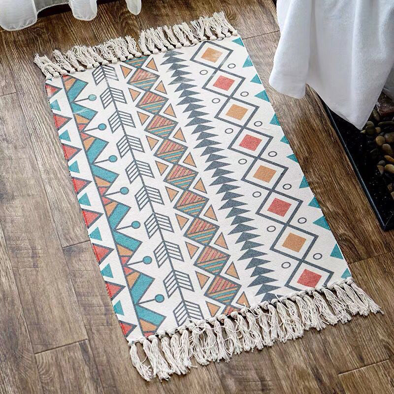 Southwestern Geo Print Raping Multicolore Jute Area Tapis Machine fait à la main Machine Wasinable Rapis intérieur avec frange pour décoration