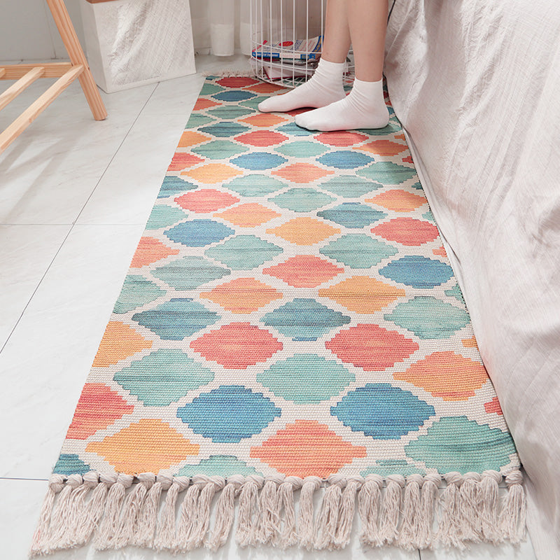 Bohemian Geometric Print Rug Multi Colored Cotton Indoor Rug Pet Friendly Easy Care Washable Area Carpet for Bedroom