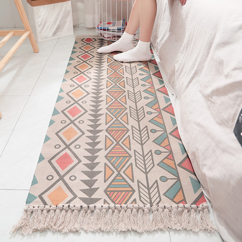 Bohemian Geometric Print Rug Multi Colored Cotton Indoor Rug Pet Friendly Easy Care Washable Area Carpet for Bedroom