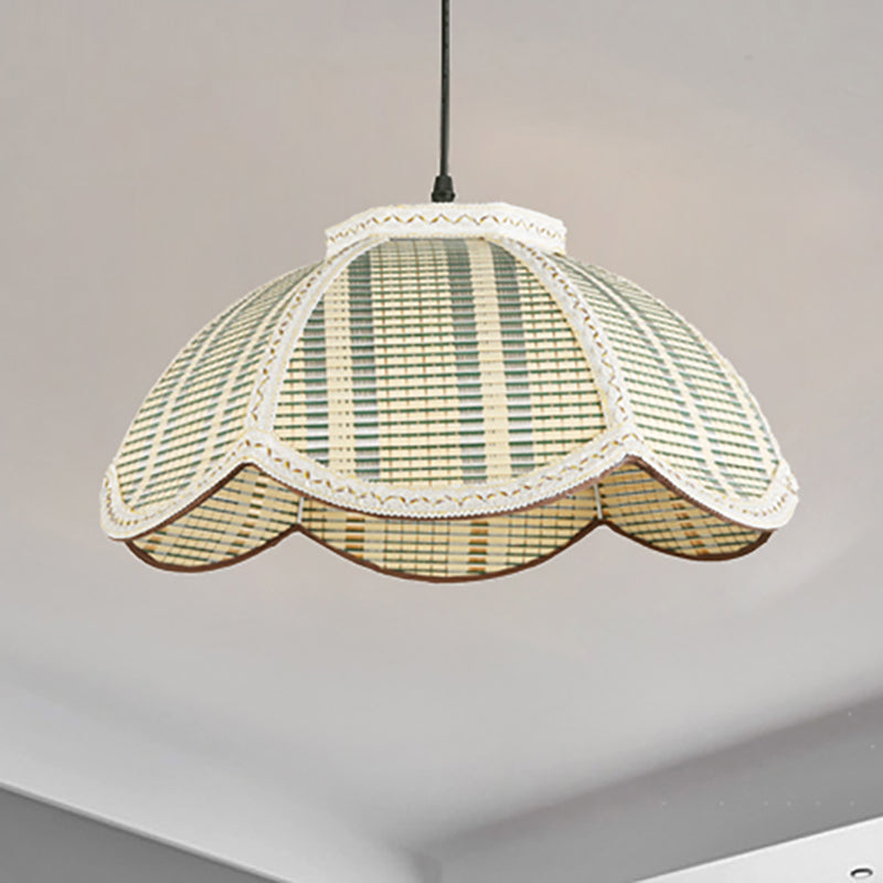 Luminaire suspendu en forme de fleur chinois bambou 1 brun clair / pendant beige pour balcon de la chambre à coucher