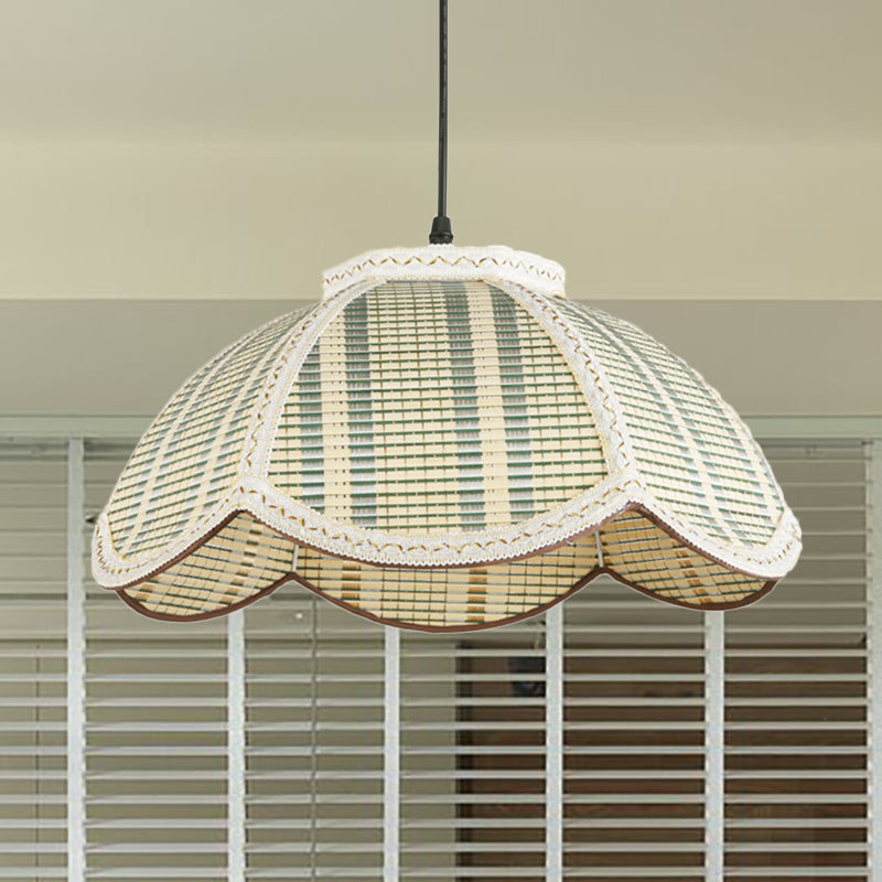 Luminaire suspendu en forme de fleur chinois bambou 1 brun clair / pendant beige pour balcon de la chambre à coucher