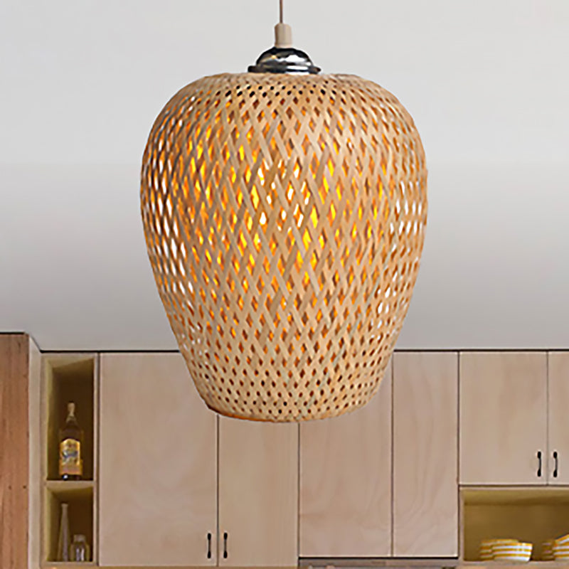 Lodge Style Tewing Shade Pendant Lamp Bamboo 1-Light Kitchen Suspension Éclairage en jaune, 9 "/ 10" de large