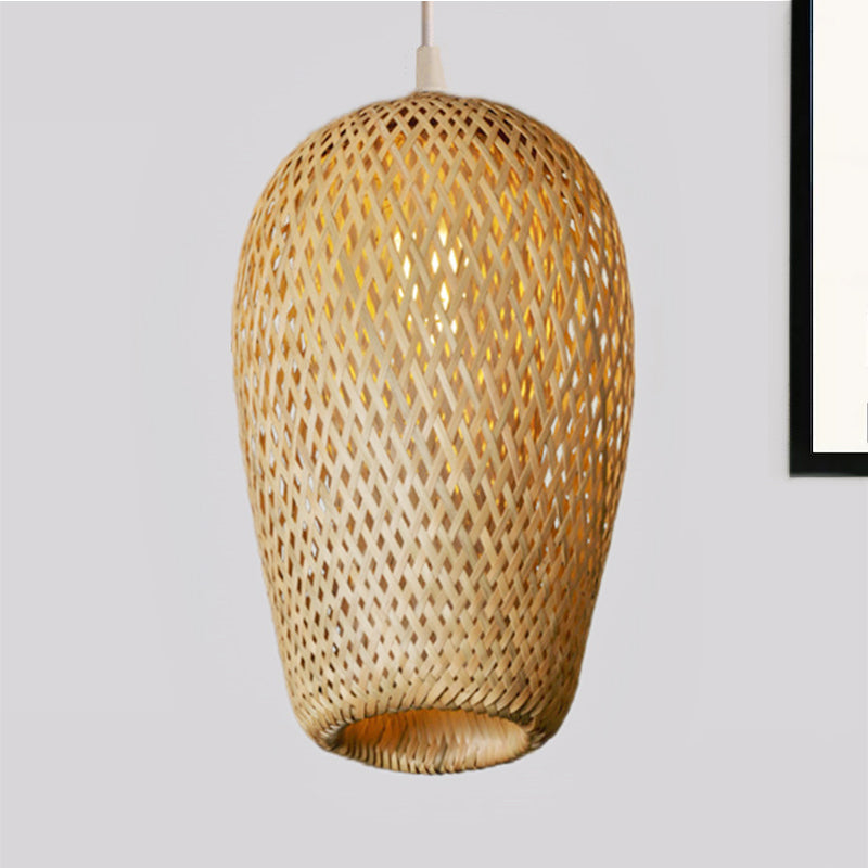 Lodge Style Tewing Shade Pendant Lamp Bamboo 1-Light Kitchen Suspension Éclairage en jaune, 9 "/ 10" de large