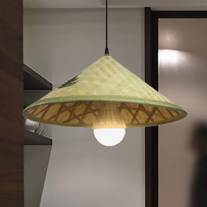 Hand Knitted Bamboo Hat Hanging Light Farmhouse 1 Light Pendant for Restaurant