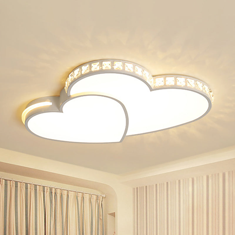 20.5"/24.5" Wide Double Heart Flush Mount Light Modern Crystal LED Ceiling Light Fixture in Warm/White Light for Bedroom