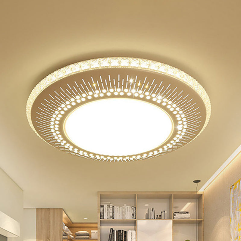 21"/25" Width Round Shade Flush Mount Fixture Contemporary Crystal Accent LED Ceiling Lamp in White Light