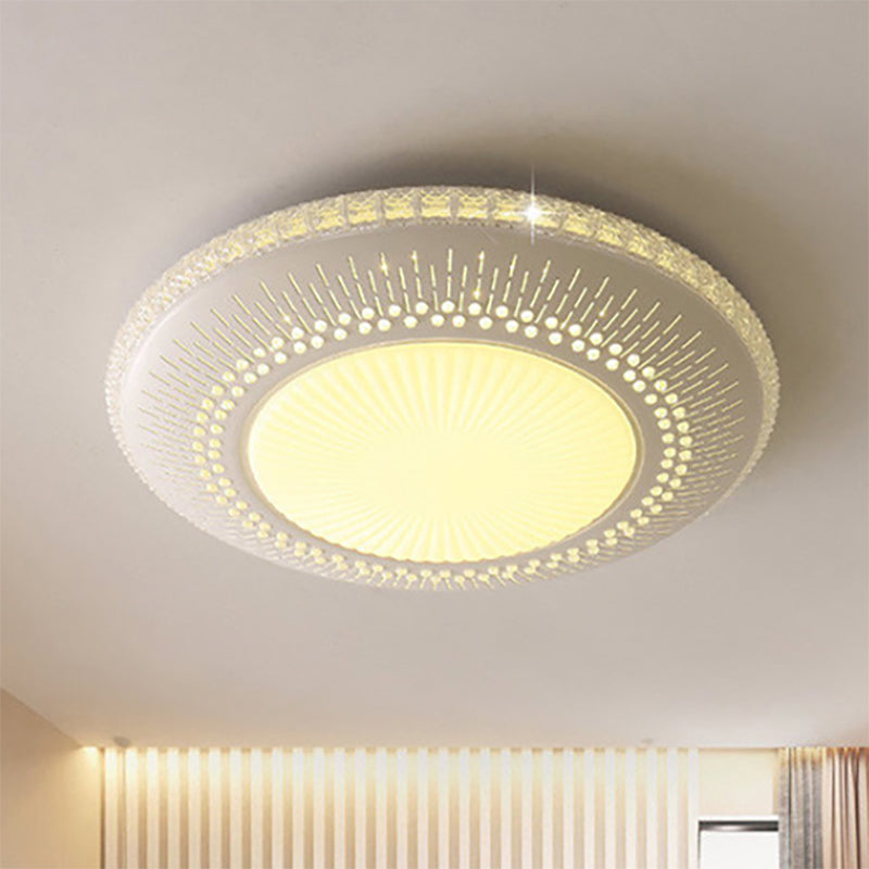 21"/25" Width Round Shade Flush Mount Fixture Contemporary Crystal Accent LED Ceiling Lamp in White Light