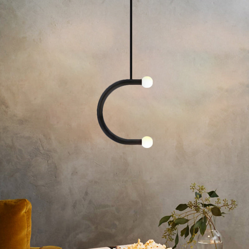 C Shape Hanging Pendant Light Simple Style Metal Black LED Pendant Light for Dining Room