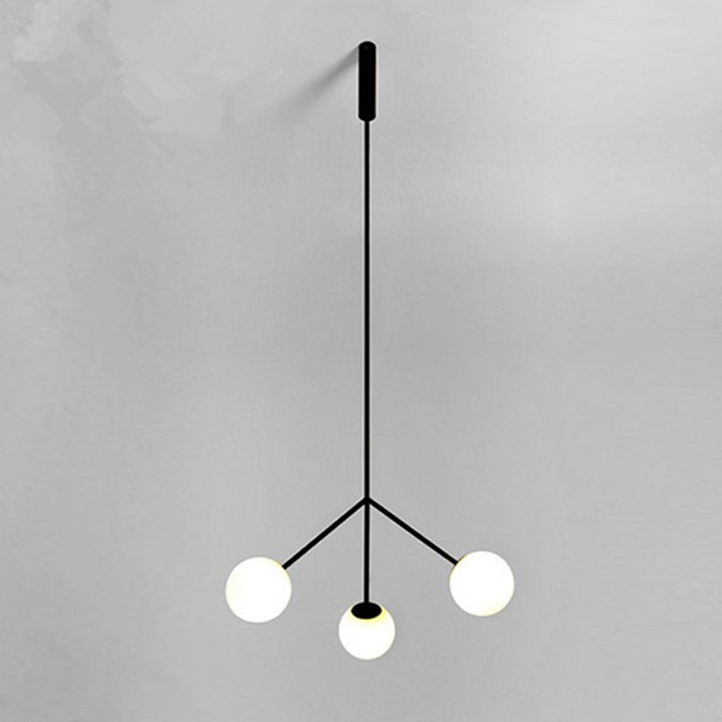 Simple Style 3 Heads Chandelier Lighting with Glass Shade Black Finish Globe Hanging Lamp for Dining Room