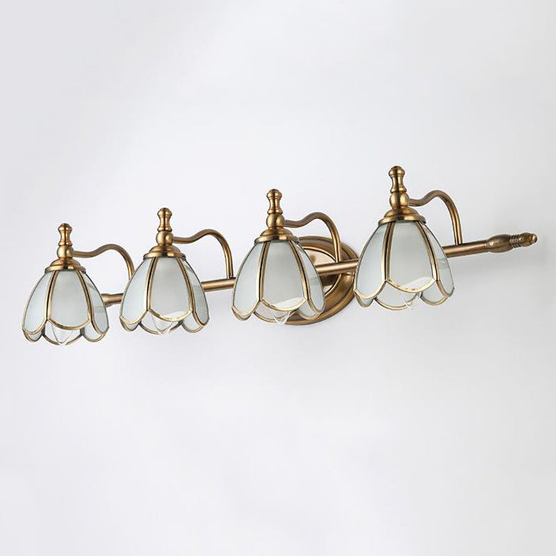 Dome Vanity Light Colonial Opal Glass 1/2/3/4 Heads Brass Wall Lighting Fixture for Bathroom