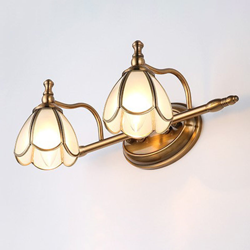 Dome Vanity Light Colonial Opal Glass 1/2/3/4 Heads Brass Wall Lighting Fixture for Bathroom