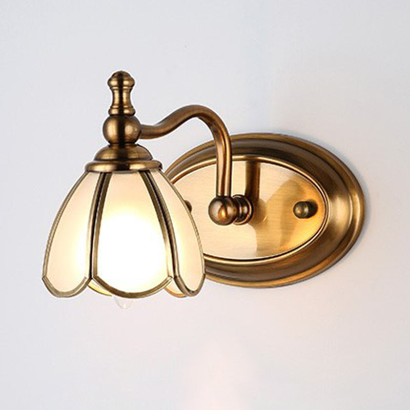 Dome Vanity Light Colonial Opal Glass 1/2/3/4 Heads Brass Wall Lighting Fixture for Bathroom