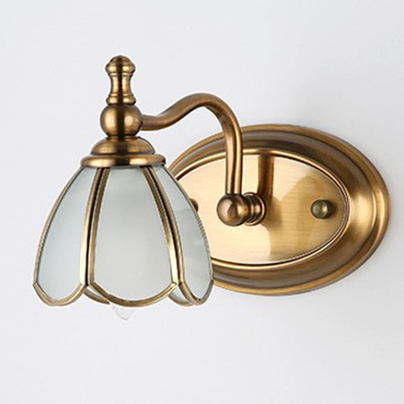 Dome Vanity Light Colonial Opal Glass 1/2/3/4 Heads Brass Wall Lighting Fixture for Bathroom