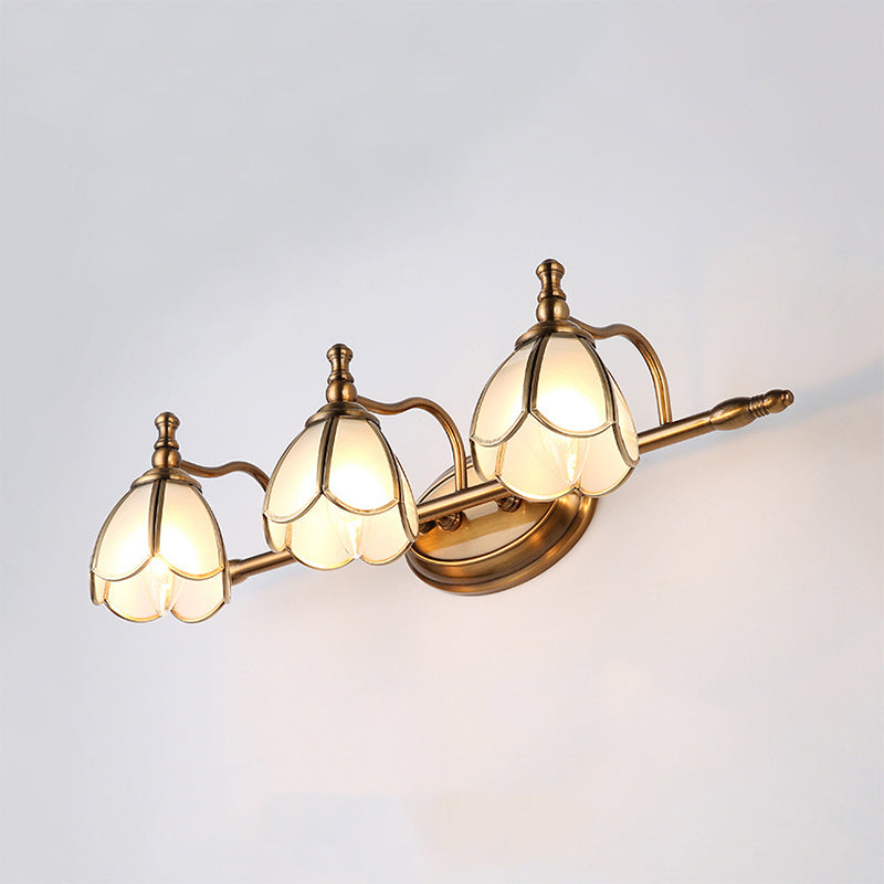 Dome Vanity Light Colonial Opal Glass 1/2/3/4 Heads Brass Wall Lighting Fixture for Bathroom