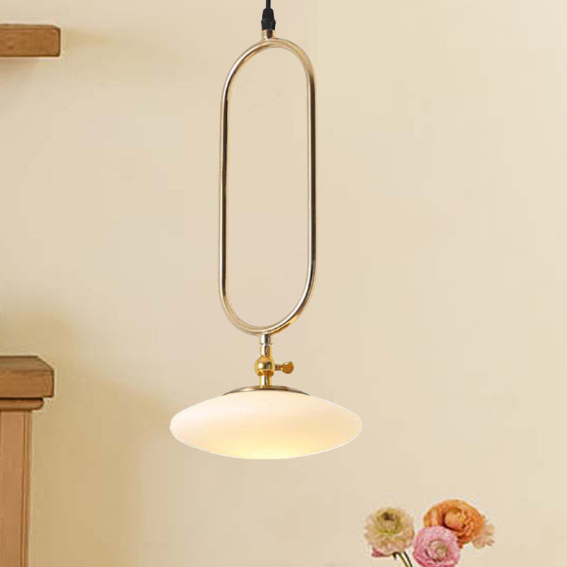 Fly Saucer Pendant Lighting Contemporary Style Milk Glass 1 Light Bedside Ceiling Pendant Lamp in Gold Finish