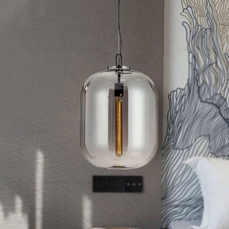 Moderniste 1 luminaire léger suspendu avec nuance en verre ambre / fumée gris éclairage pendentif ovale pour chambre, 10 "/ 14" W