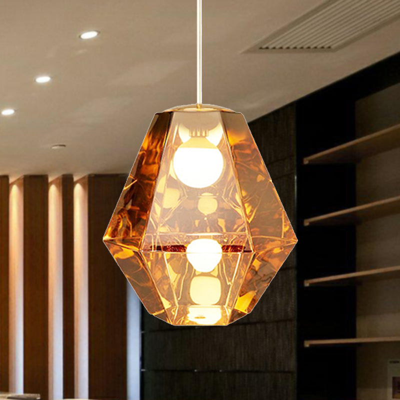 Diamond Pendant Lighting Post-Modern Glass 1 Light Clear/Amber Hanging Ceiling Light with Linear/Stout Shade