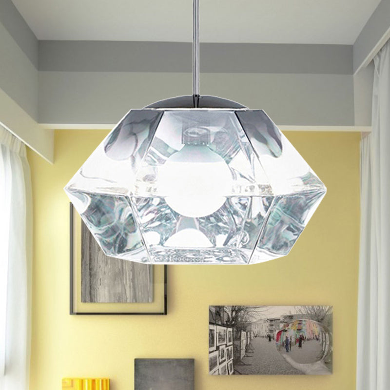 Diamond Pendant Lighting Post-Modern Glass 1 Light Clear/Amber Hanging Ceiling Light with Linear/Stout Shade