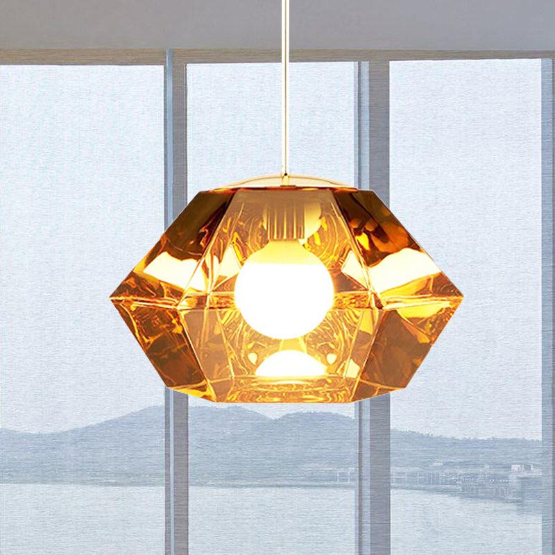 Diamond Pendant Lighting Post-Modern Glass 1 Light Clear/Amber Hanging Ceiling Light with Linear/Stout Shade