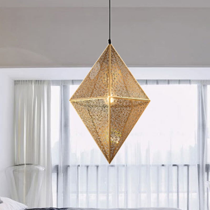 10"/14"W Diamond Ceiling Lighting Post-Modern Metal 1 Light Gold/Rose Gold Hanging Ceiling Light with Wire Mesh Cage