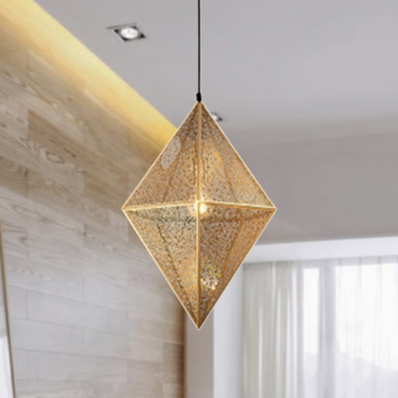 10"/14"W Diamond Ceiling Lighting Post-Modern Metal 1 Light Gold/Rose Gold Hanging Ceiling Light with Wire Mesh Cage