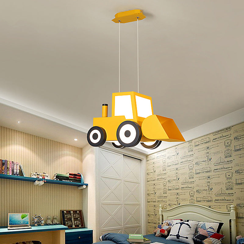 Cartoon Bulldozer LED Kroonluchter Lamp Metal Boys Slaapkamer Opgehangen verlichtingsarmatuur