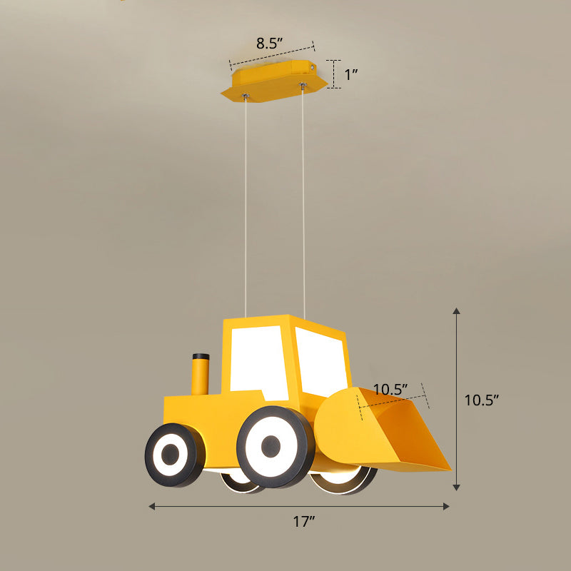 Cartoon Bulldozer LED Kroonluchter Lamp Metal Boys Slaapkamer Opgehangen verlichtingsarmatuur