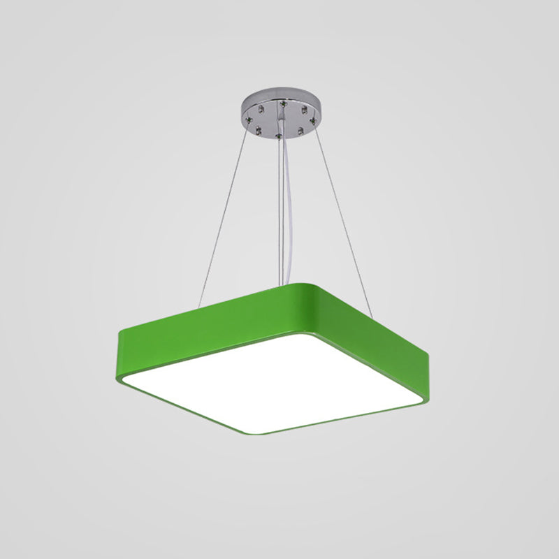 Simplicity Square LED Pendant Lamp Metal Childrens Bedroom Chandelier Light in Green