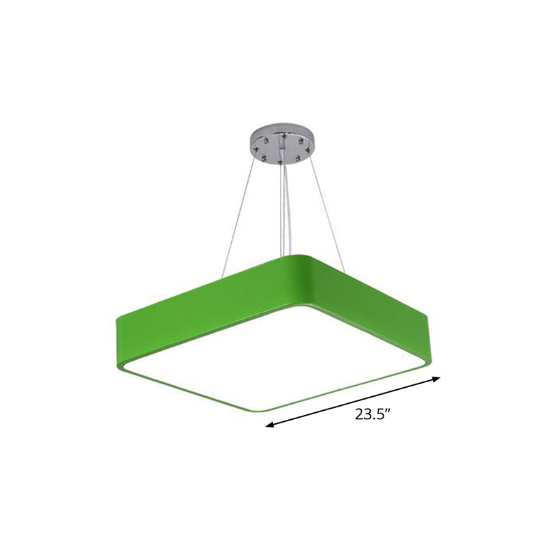 Semplicità quadrata a led lampada a ciondolo in metallo per bambini lampadario camera da letto in verde