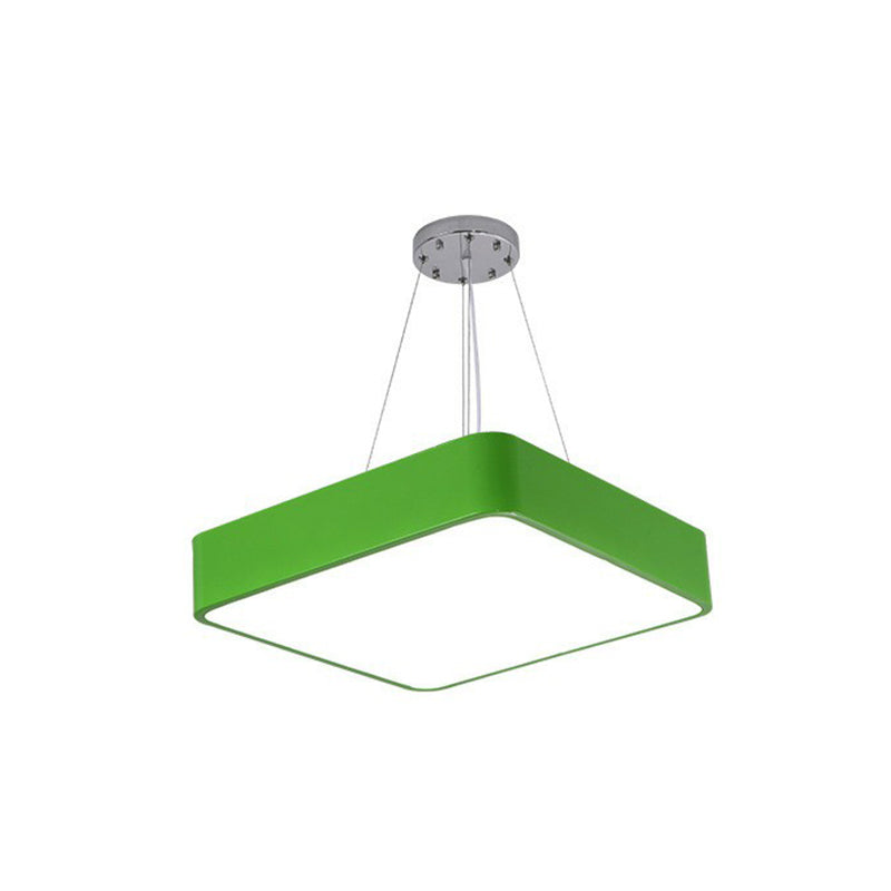 Simplicity Square LED Pendant Lamp Metal Childrens Bedroom Chandelier Light in Green