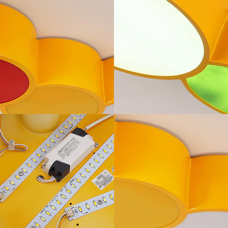 Cartoon Caterpillar LED Ceiling Lighting Metal Kindergarten Flush Mount Fixture in Yellow