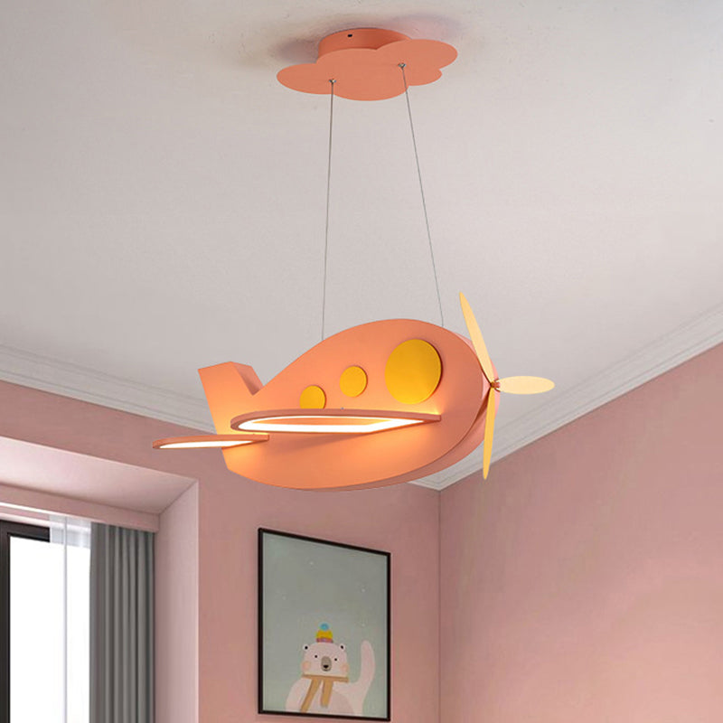 Airplane Shaped Baby Room Chandelier Metallic LED Cartoon Ceiling Suspension Lamp