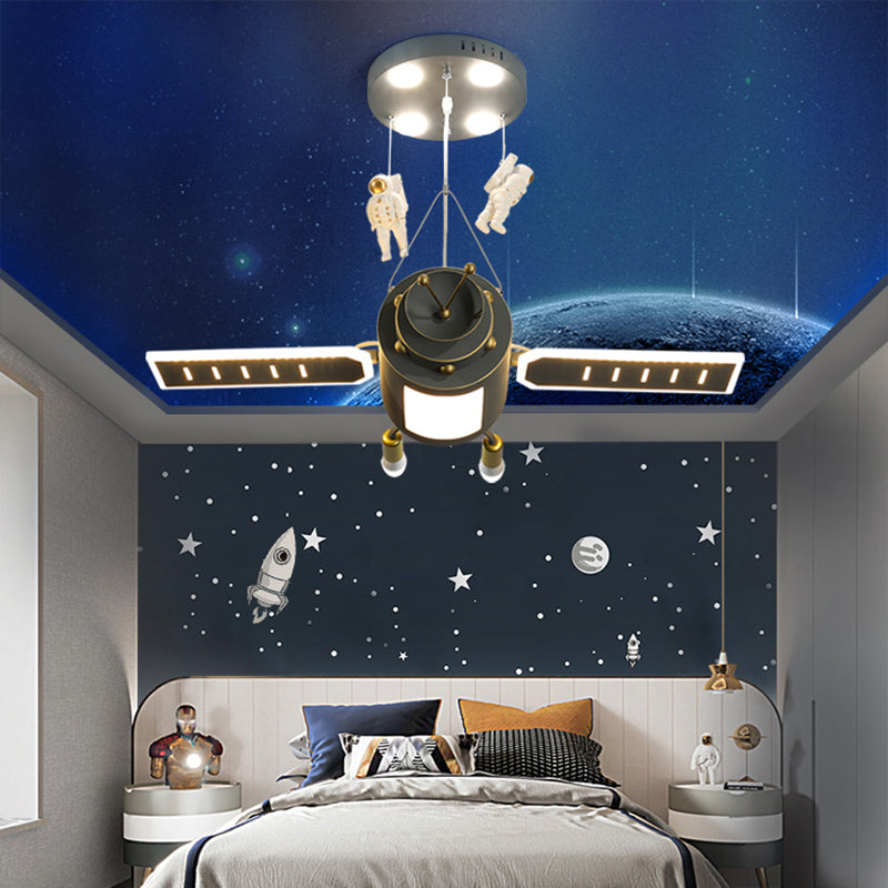 Candelera de la nave espacial gris Cartoon Metal colgante colgante para colgantes para niños dormitorio