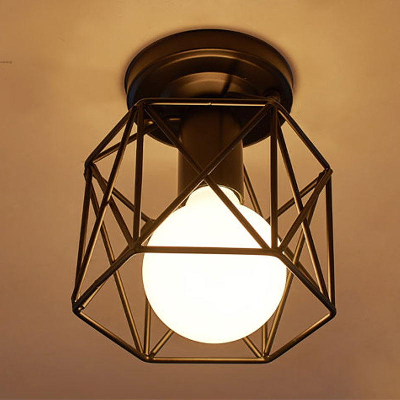 Black Finish Shaded Small Ceiling Lamp Rustic Metal 1 Head Corridor Flush Mount Light