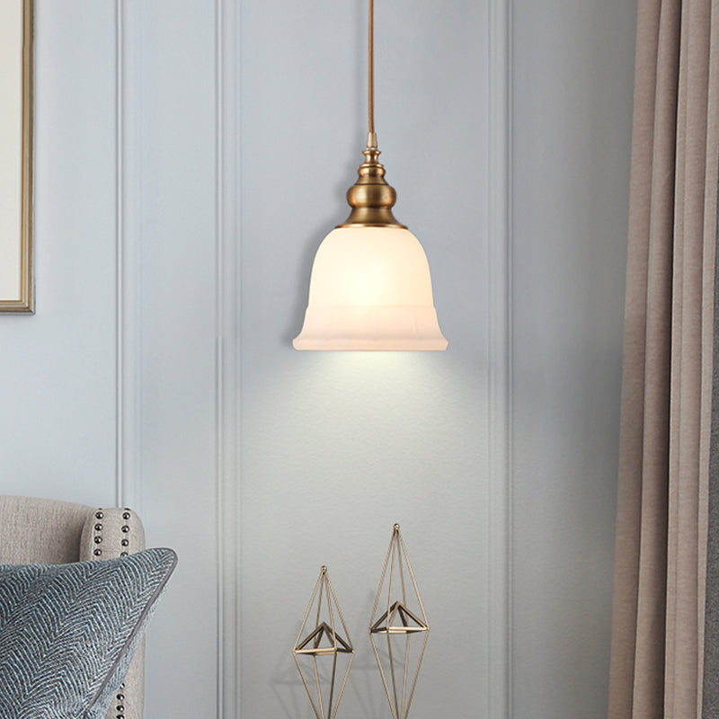 Gold 1-Light Drop Pendant Colonial Style Satin Opal Glass Shaded Hanging Light for Hallway