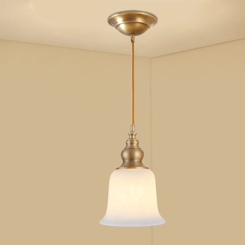 Gold 1-Light Drop Pendant Colonial Style Satin Opal Glass Shaded Hanging Light for Hallway