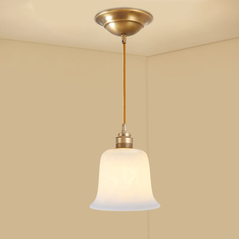 Gold 1-Light Drop Pendant Colonial Style Satin Opal Glass Shaded Hanging Light for Hallway