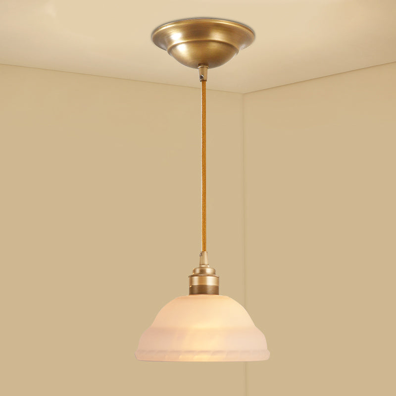 Gold 1-Light Drop Pendant Colonial Style Satin Opal Glass Shaded Hanging Light for Hallway