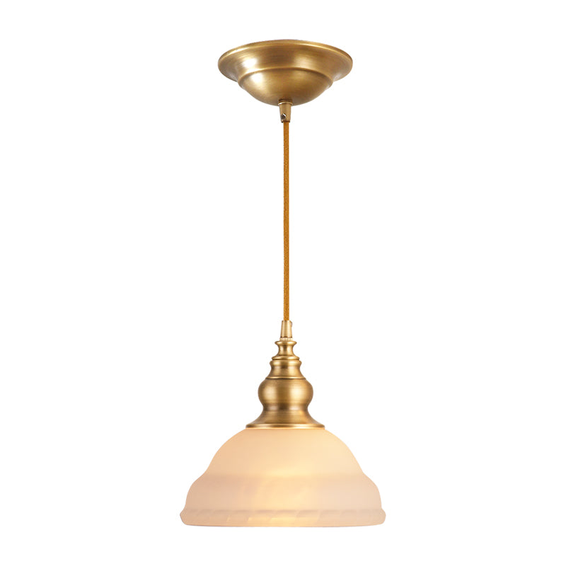 Gold 1-Light Drop Pendant Style Colonial Satin Opal Verre ombragée Lumière pour couloir pour le couloir