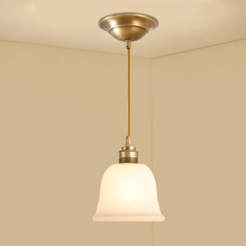 Gold 1-Light Drop Pendant Colonial Style Satin Opal Glass Shaded Hanging Light for Hallway