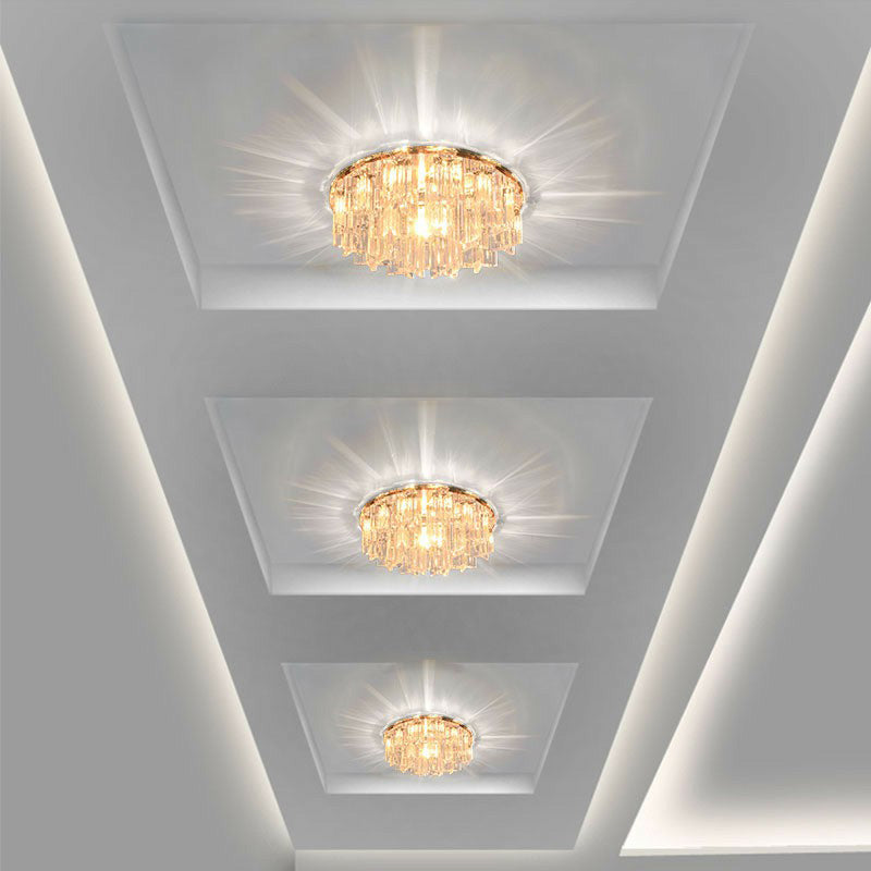 Round Crystal Prism Flushmount Lighting Simplicity Clear LED Ceiling Flush Light for Corridor