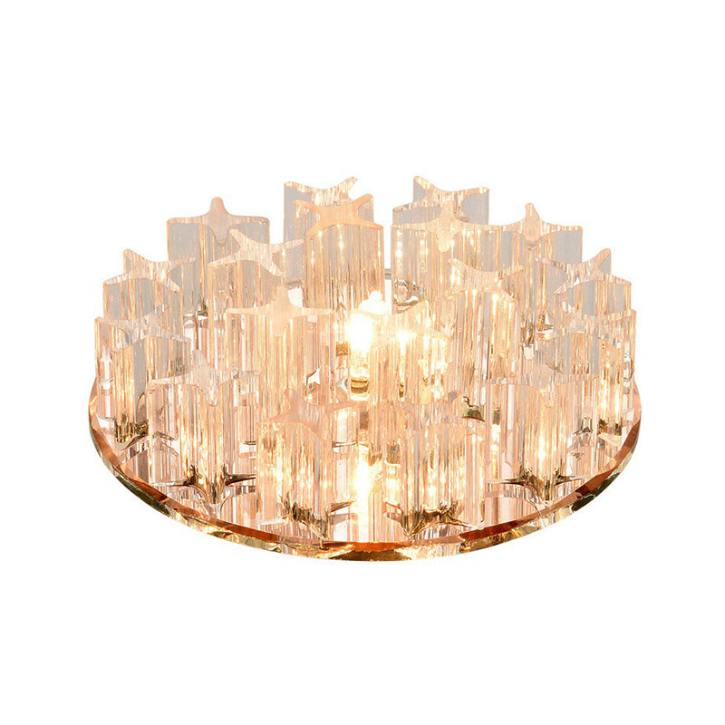 Round Crystal Prism Flushmount Lighting Simplicity Clear LED Ceiling Flush Light for Corridor