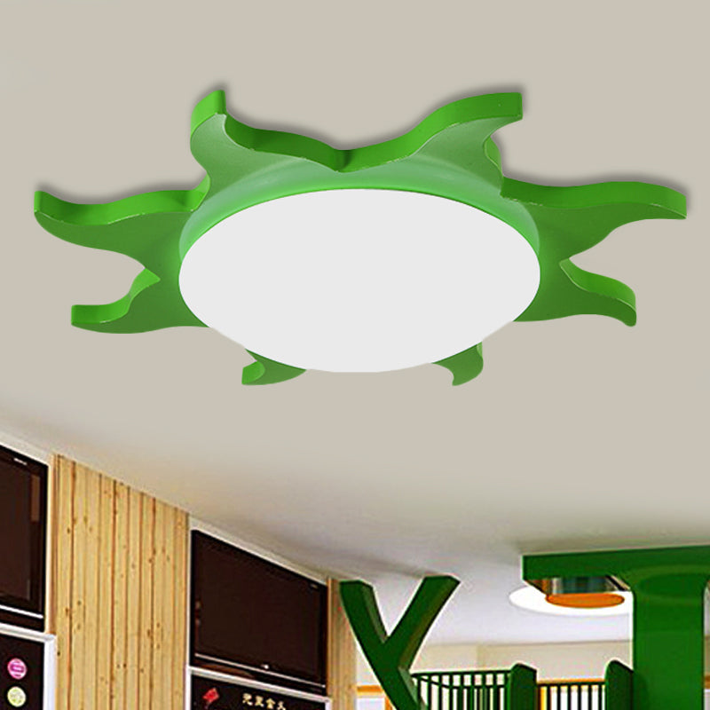 Sun Shaped Flush Ceiling Light Cartoon Wood Acrylic Ceiling Light for Kindergarten