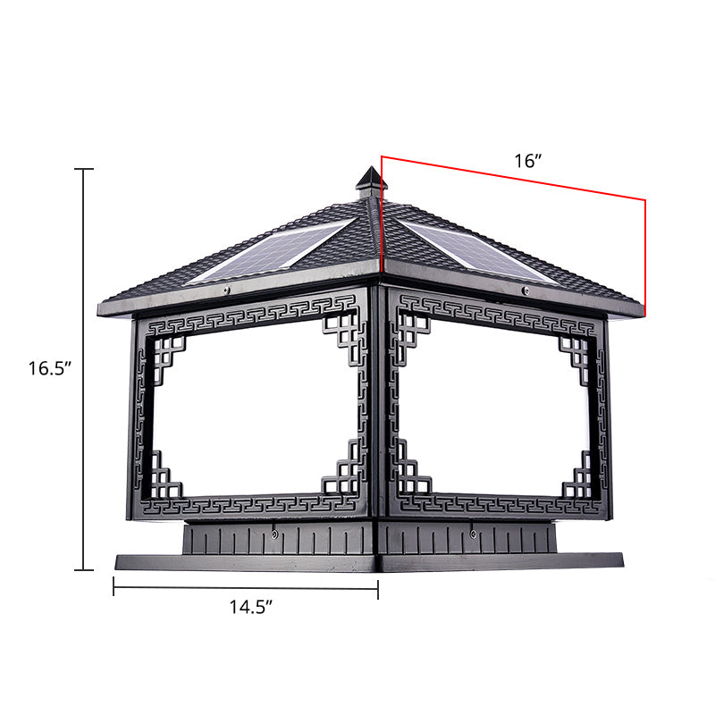 Aluminum House Shaped Post Light Classic Garden Solar LED Landscape Lamp in Black