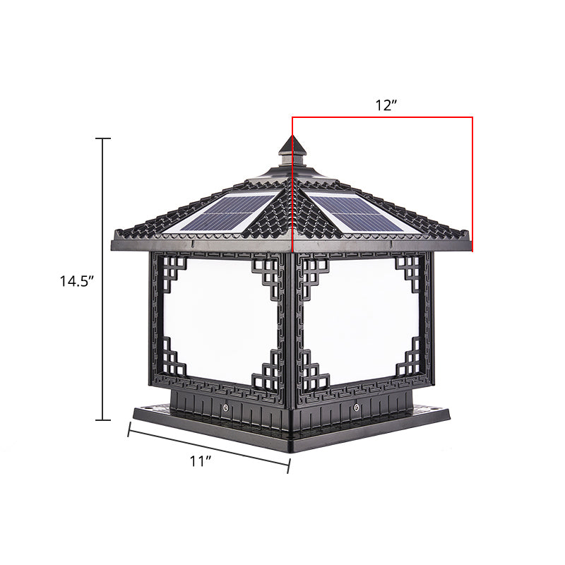 Aluminum House Shaped Post Light Classic Garden Solar LED Landscape Lamp in Black