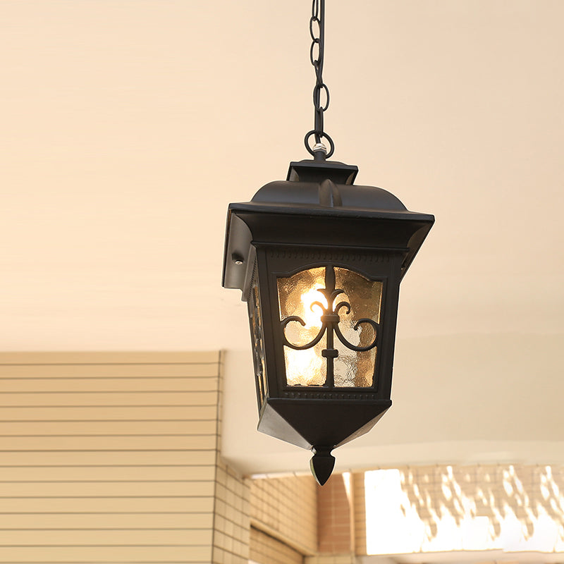 1 Head Shaded Pendulum Light Rustic Black Finish Clear Glass Hanging Light for Outdoor