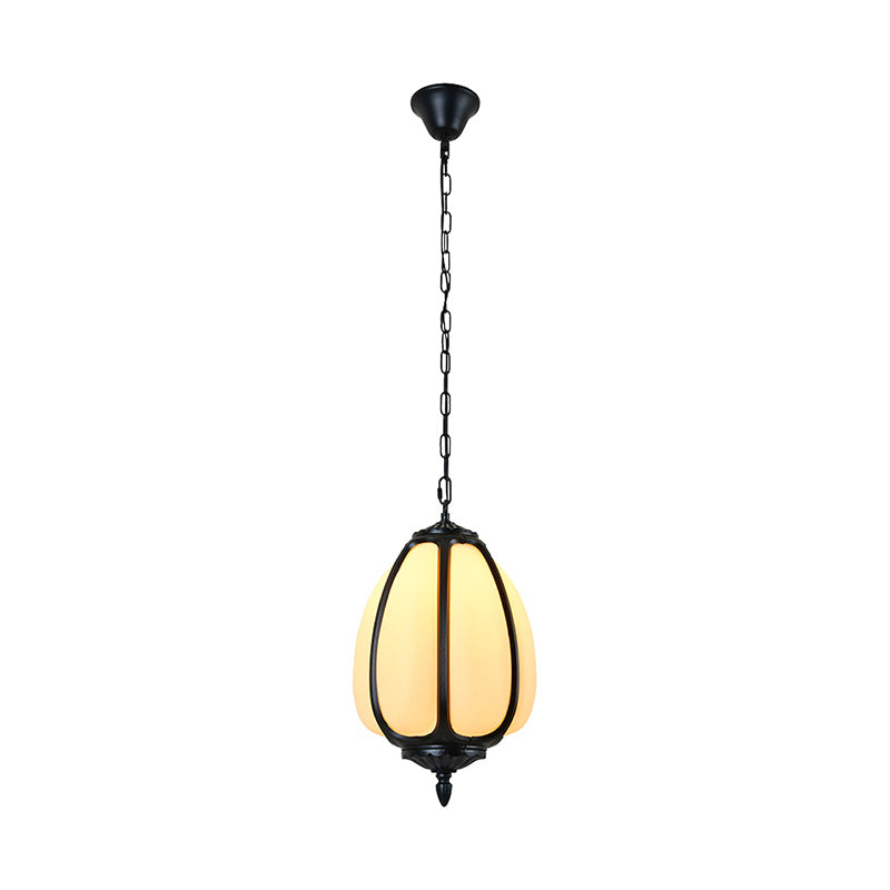 Pumpkin Front Door Hanging Lamp Vintage Plastic 1-Light Black Ceiling Pendant Light