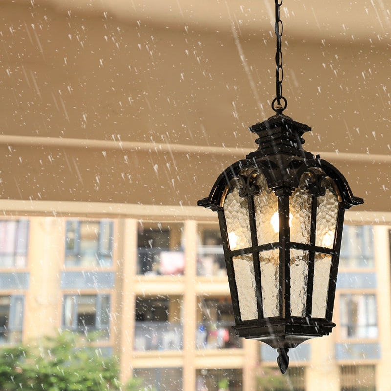 Illuminazione a ciondolo in vetro increspato conico classico 1 lampadina a sospensione del cortile in nero